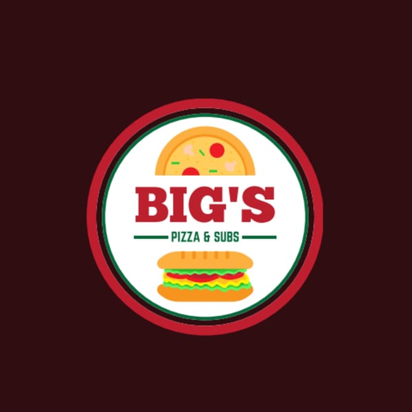 Big's Pizza & Subs logo featuring a pizza slice and a sub sandwich in a circular design.