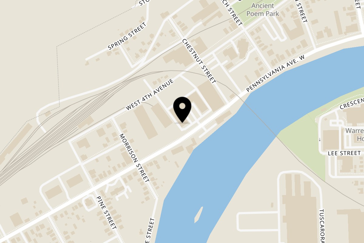 Map showing the location of Big's Pizza and Subs on 1060 Pennsylvania Ave W in Warren